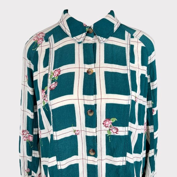 Free People Women's Window To My Heart Button Down Green Blouse Top Shirt Size M - Picture 4 of 16
